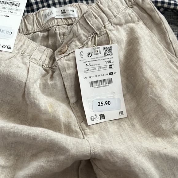 Zara Home Boys sz 4-5 Navy/White Plaid Button down Top w/ Linen Pants Set NWT - Picture 3 of 4